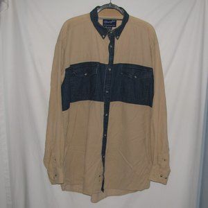 Mens' Wrangler Western Denim & Tan Corduroy Shirt Size XLT XL Extra Large Tall